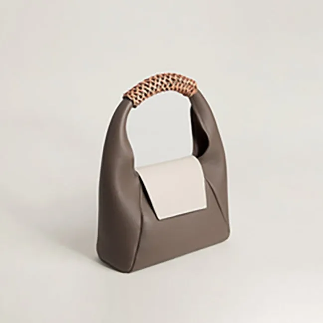 Two-Tone Leather Top Handle Mini Bag