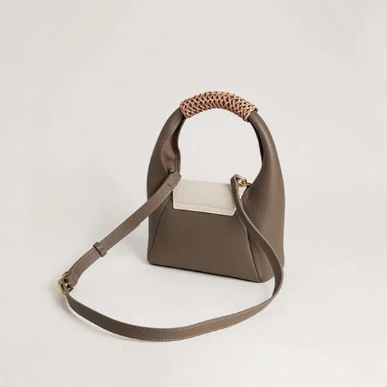 Two-Tone Leather Top Handle Mini Bag