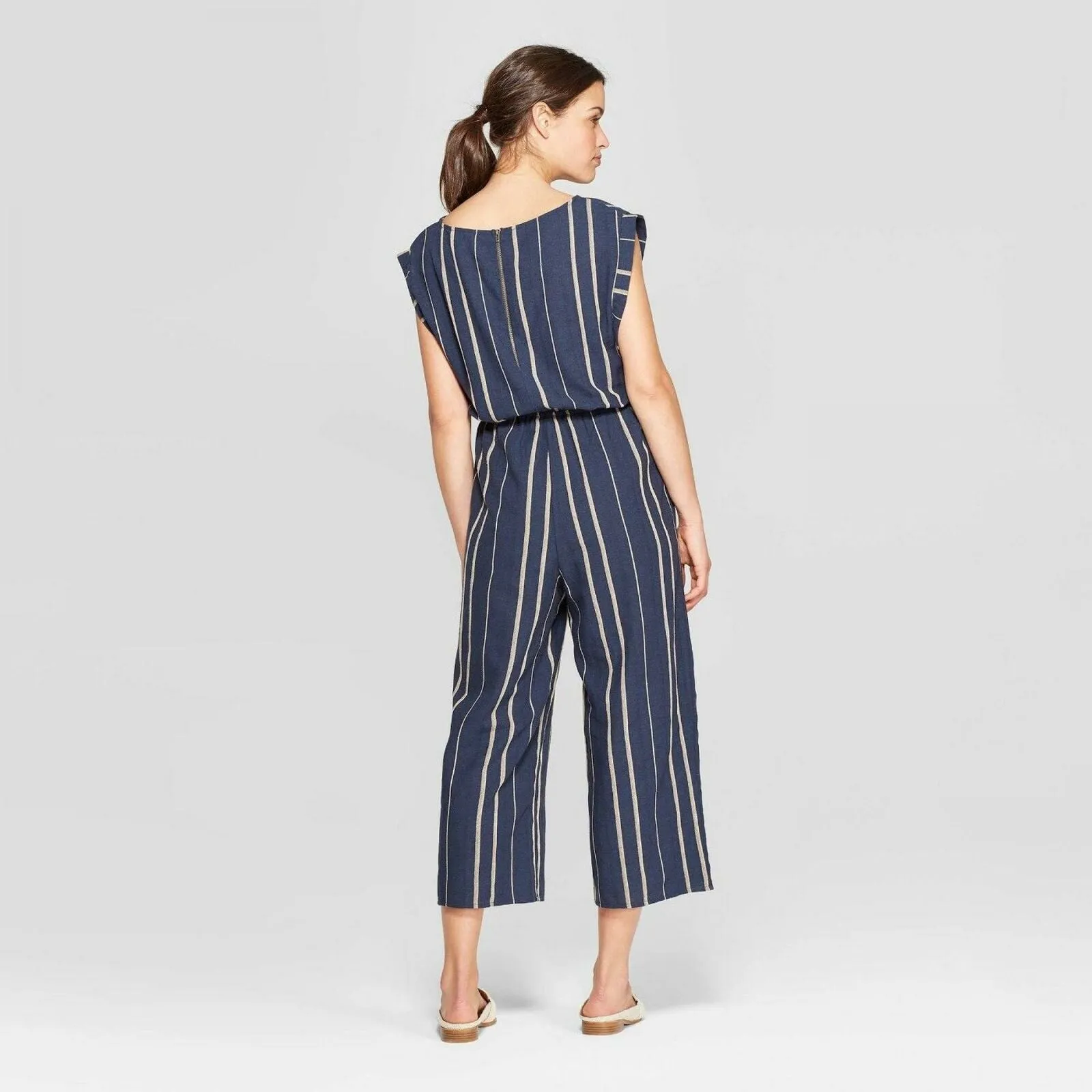 Universal Thread Women's Sleeveless Crew Neck Striped Wide Leg Jumpsuit