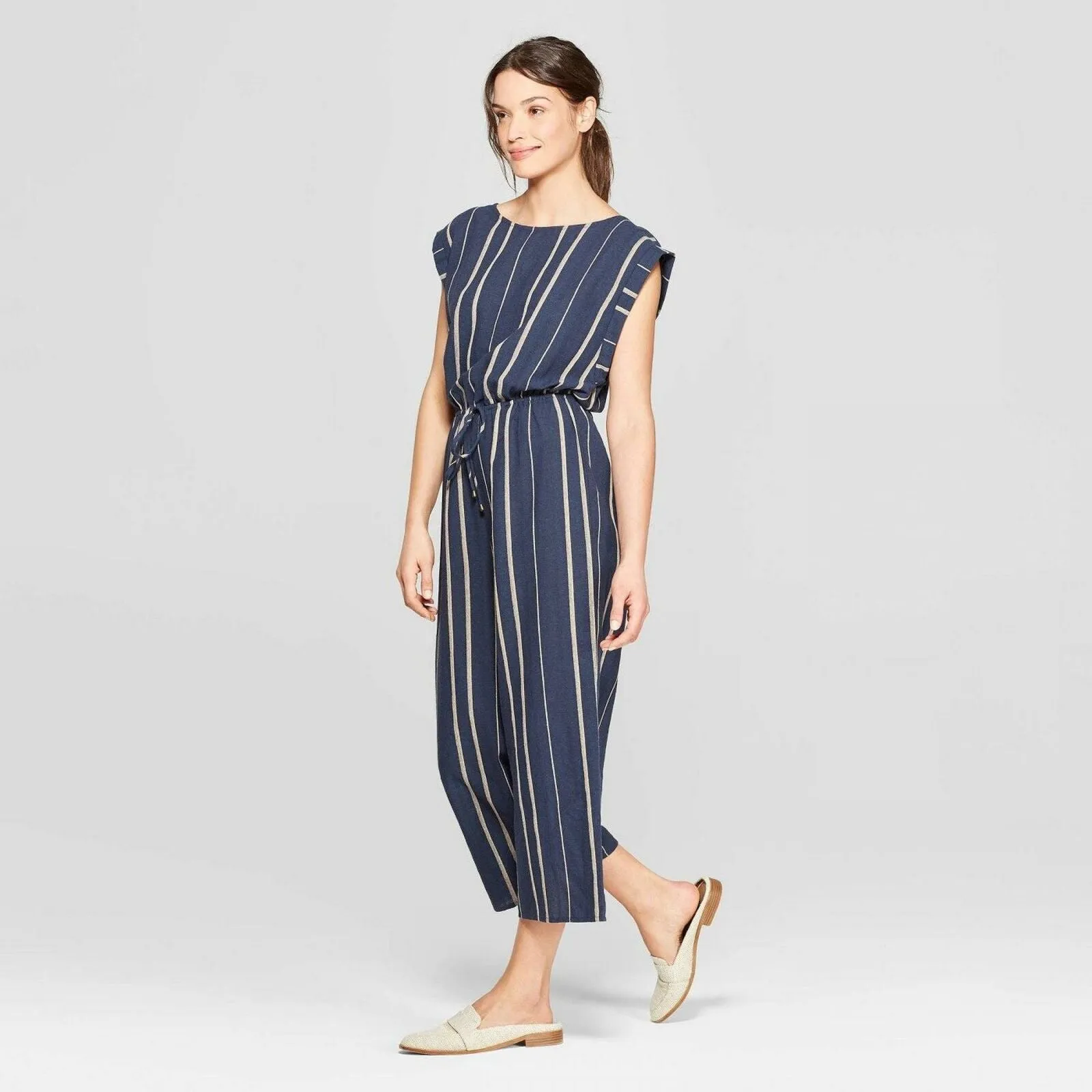 Universal Thread Women's Sleeveless Crew Neck Striped Wide Leg Jumpsuit