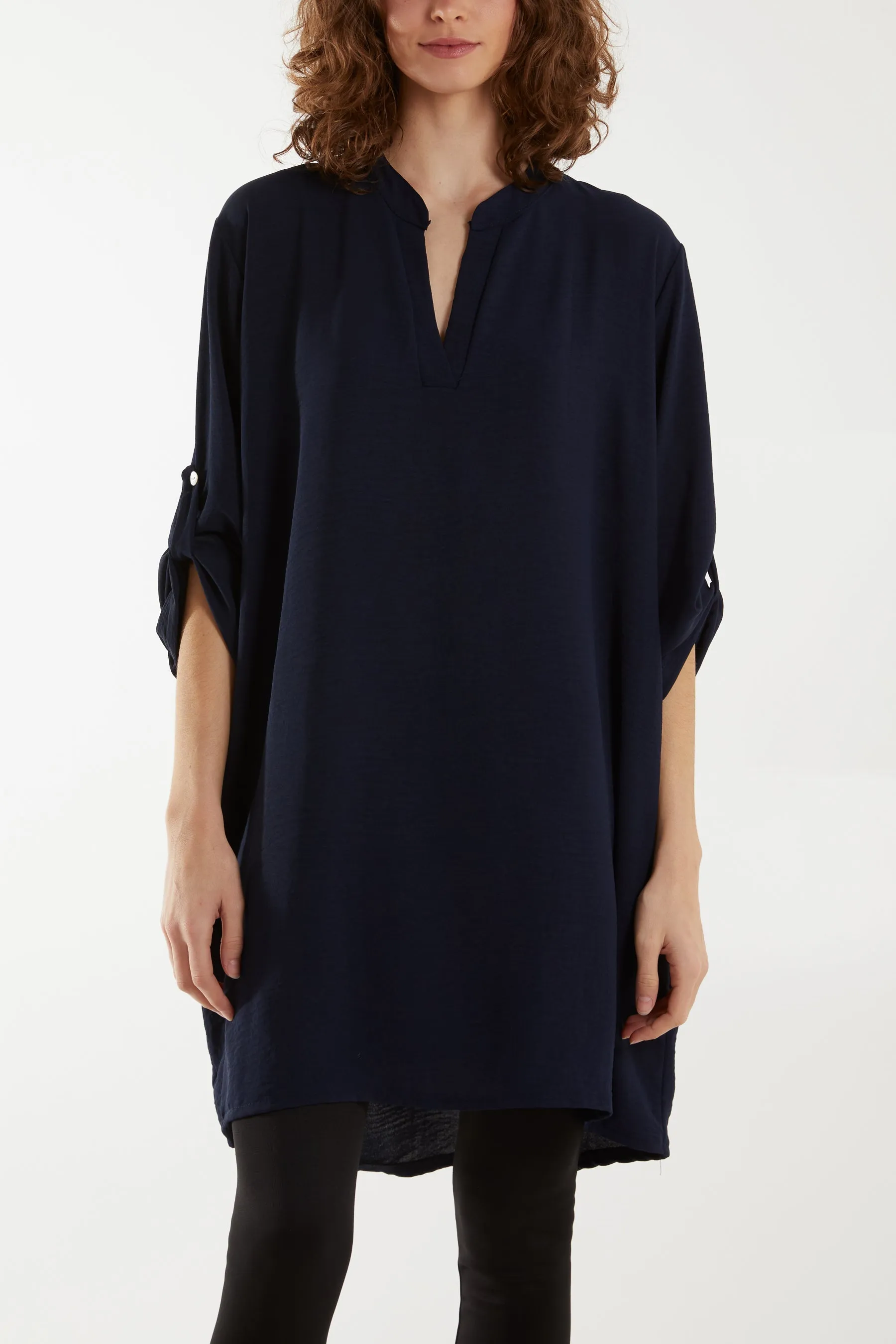 V-Neck Button Sleeve Long Top