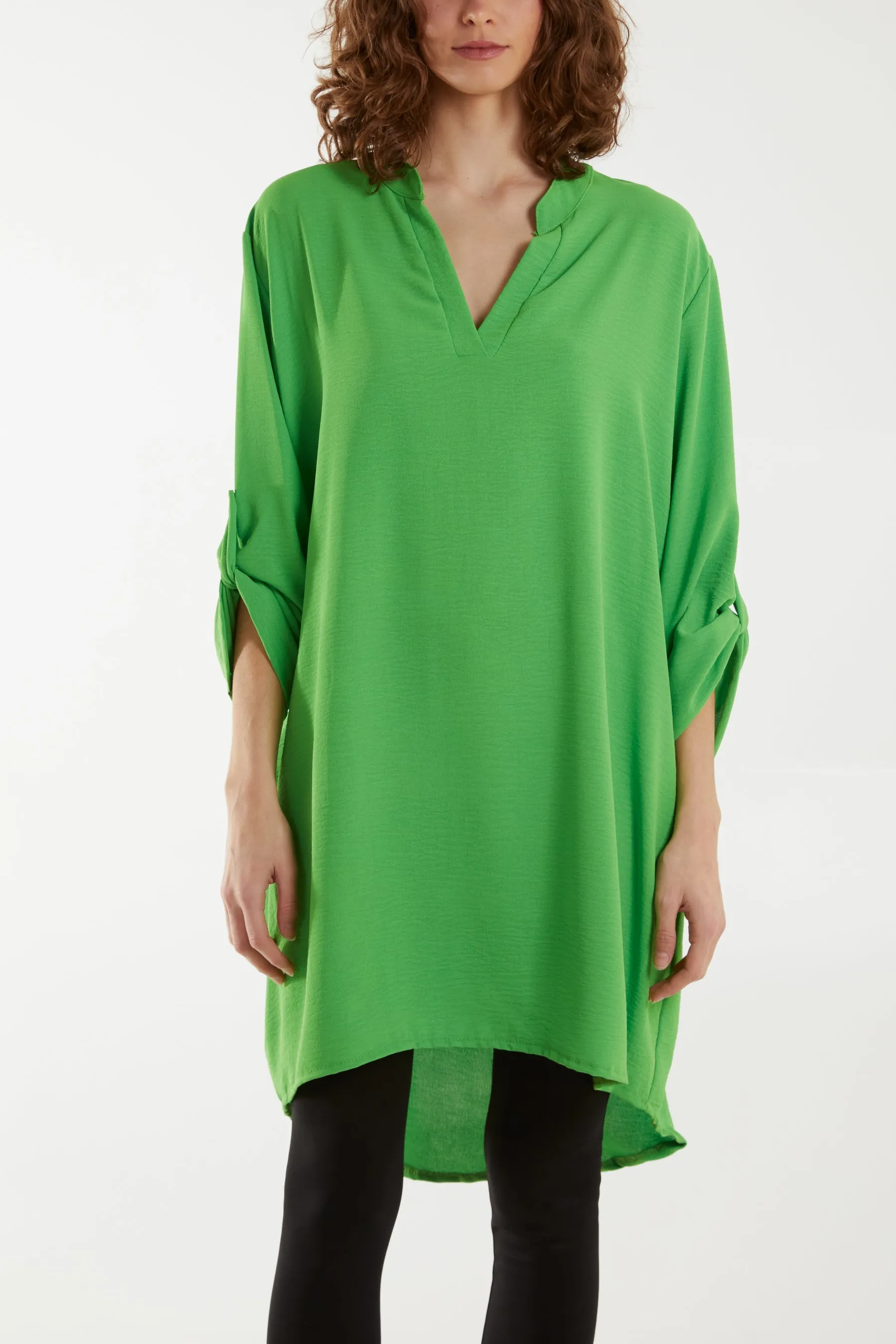 V-Neck Button Sleeve Long Top