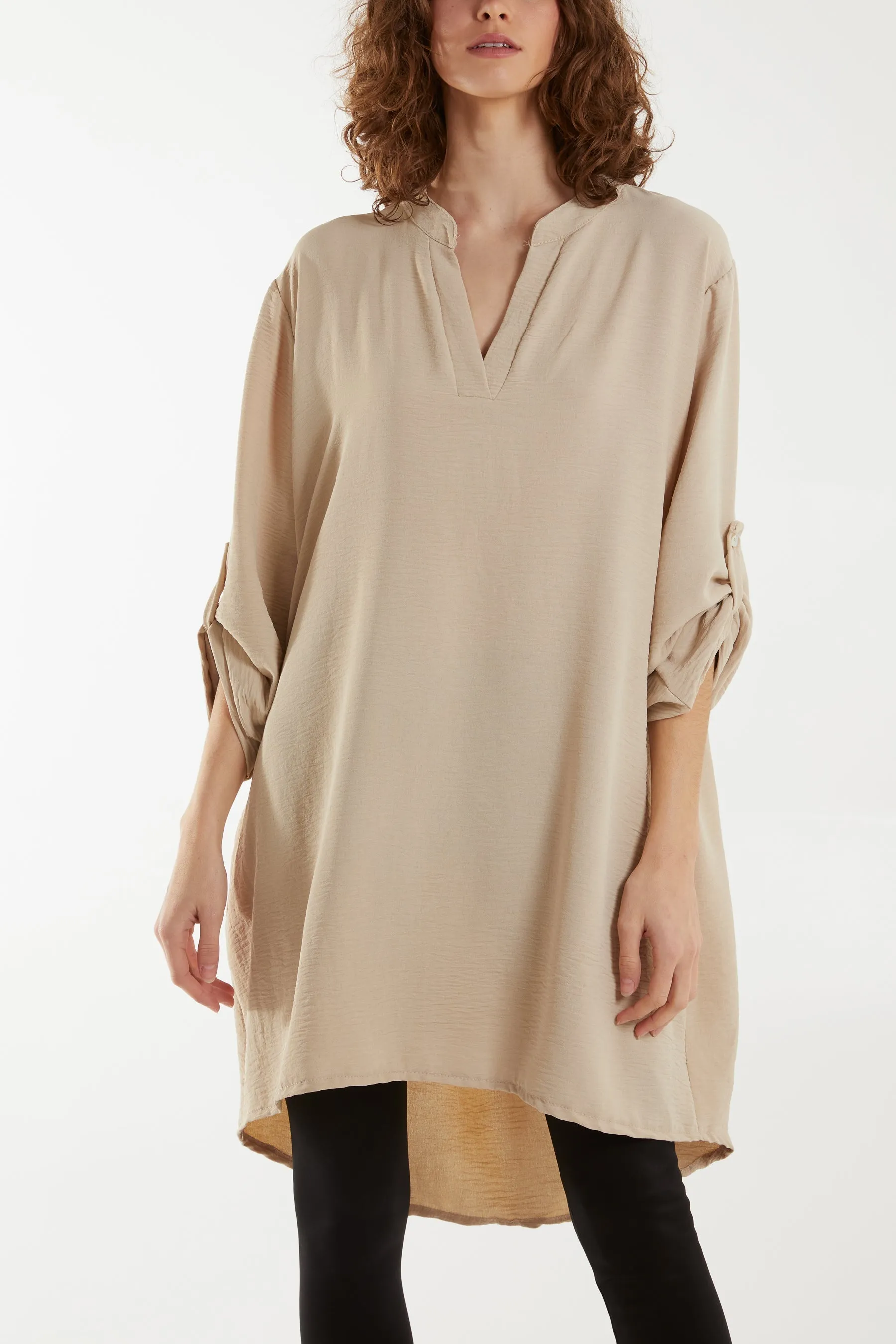 V-Neck Button Sleeve Long Top