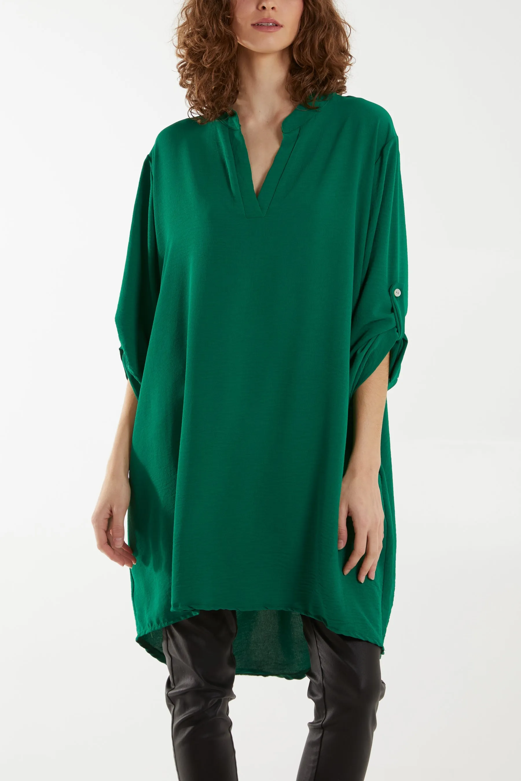 V-Neck Button Sleeve Long Top