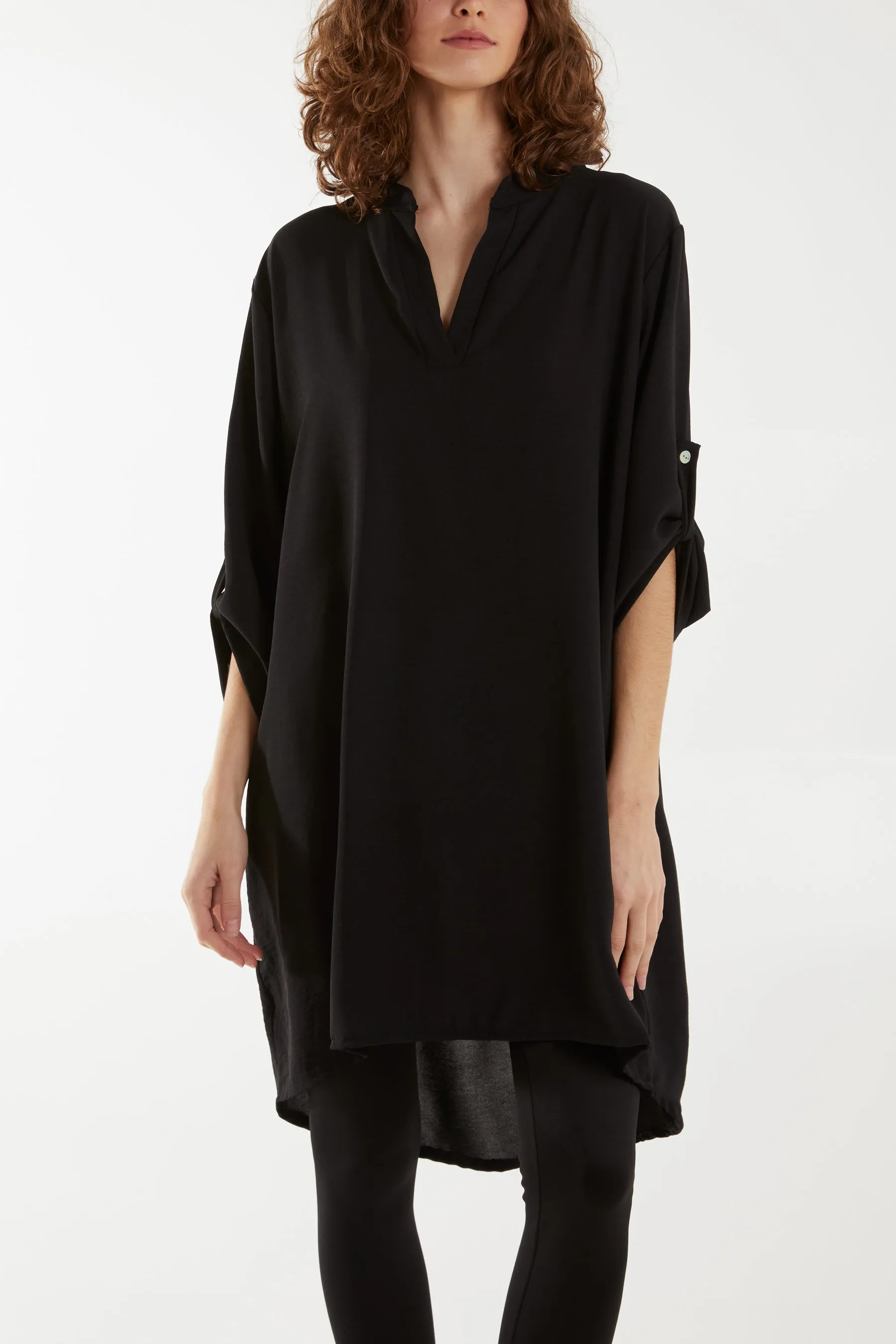 V-Neck Button Sleeve Long Top