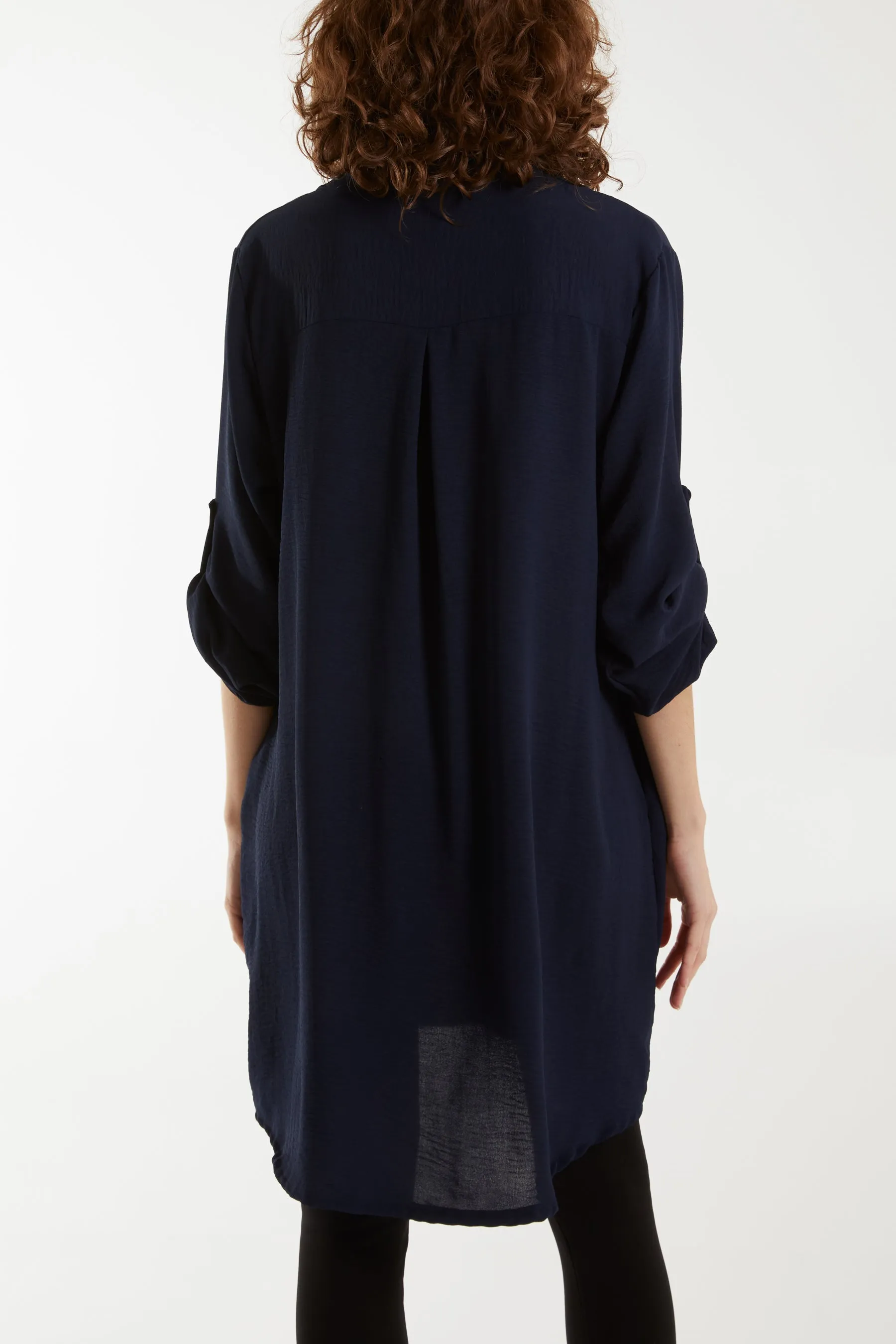 V-Neck Button Sleeve Long Top