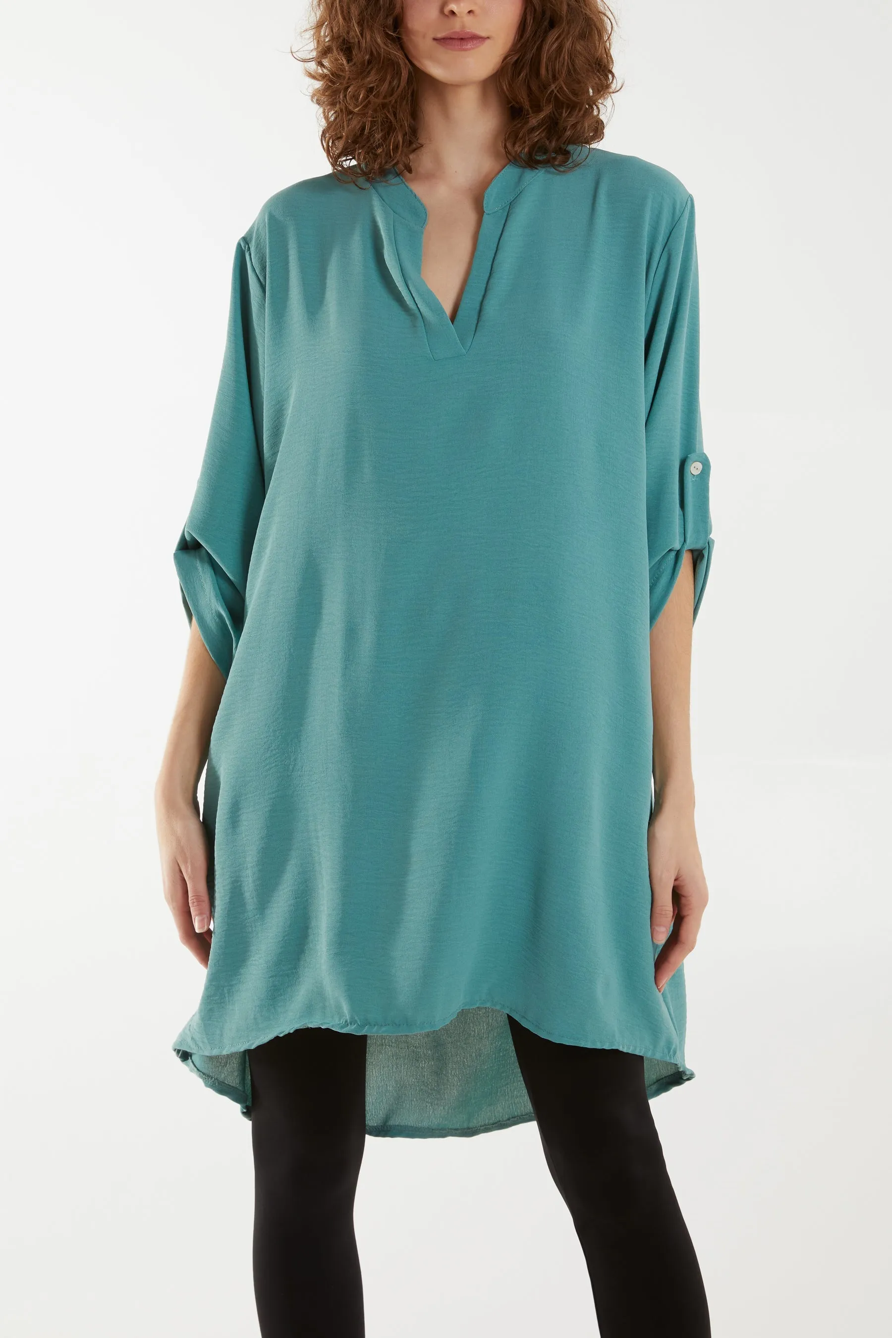 V-Neck Button Sleeve Long Top