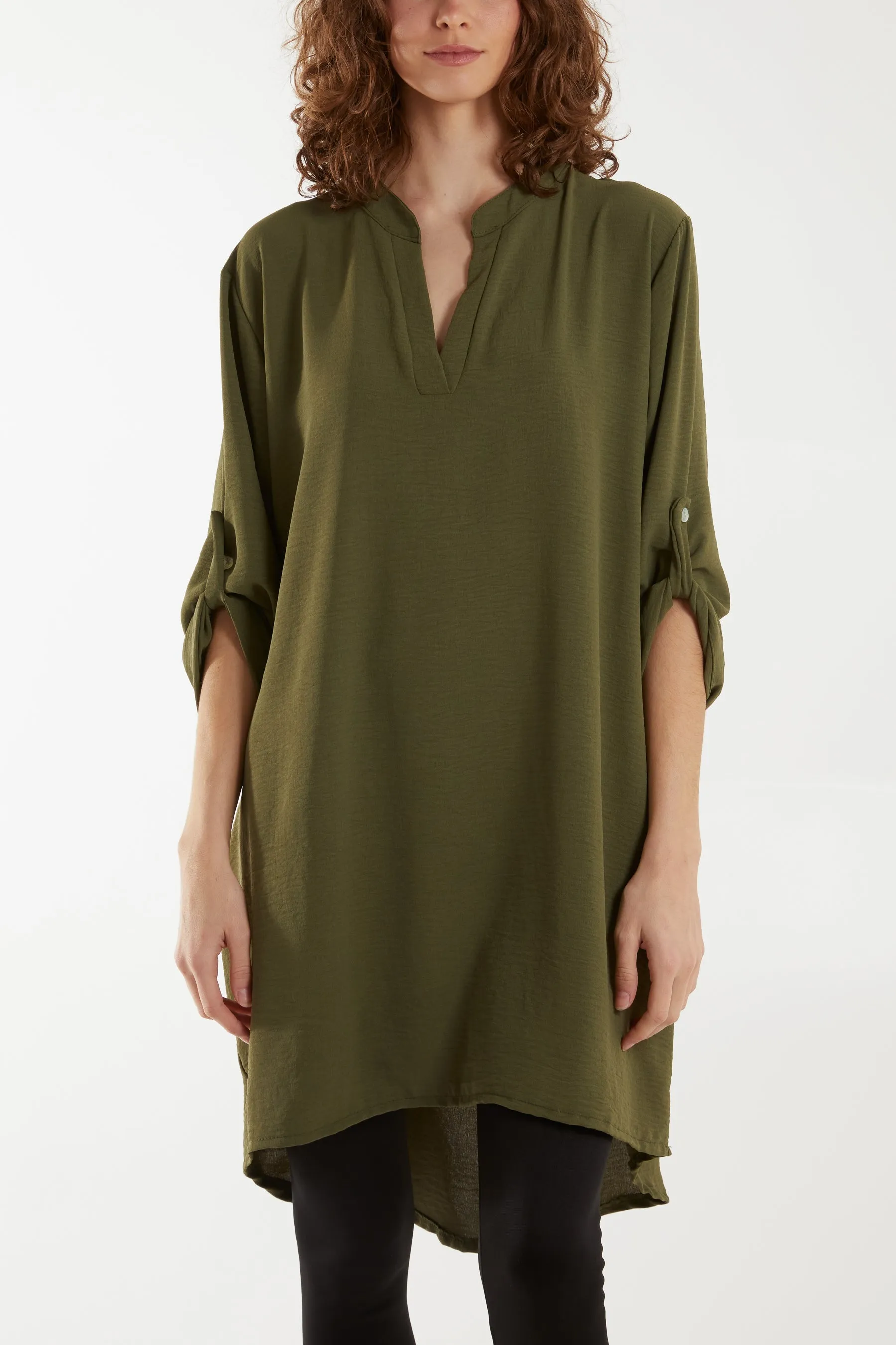 V-Neck Button Sleeve Long Top