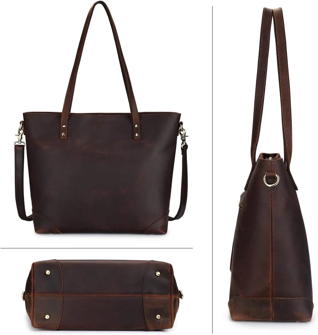 Vintage Genuine Leather Shoulder Bag, Work Handbag for Women with Back Zipper Pocket Large