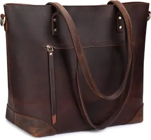 Vintage Genuine Leather Shoulder Bag, Work Handbag for Women with Back Zipper Pocket Large