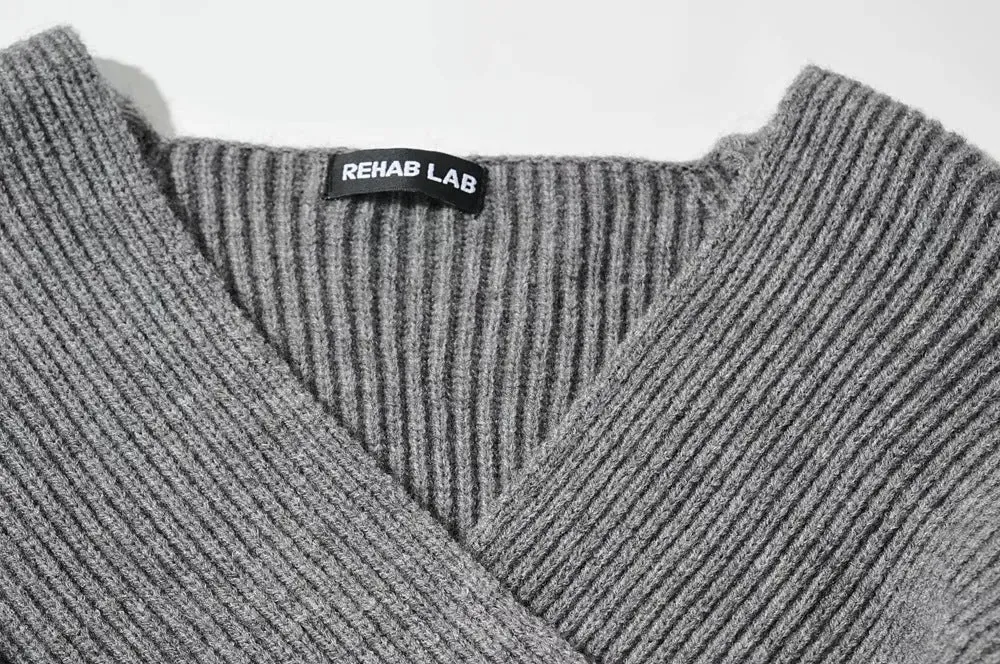 Vintage V-neck Batwing Sleeve Cross Design Knit Sweaters