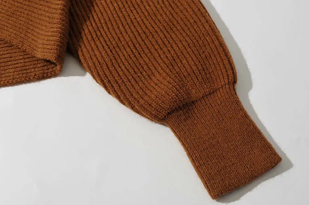 Vintage V-neck Batwing Sleeve Cross Design Knit Sweaters