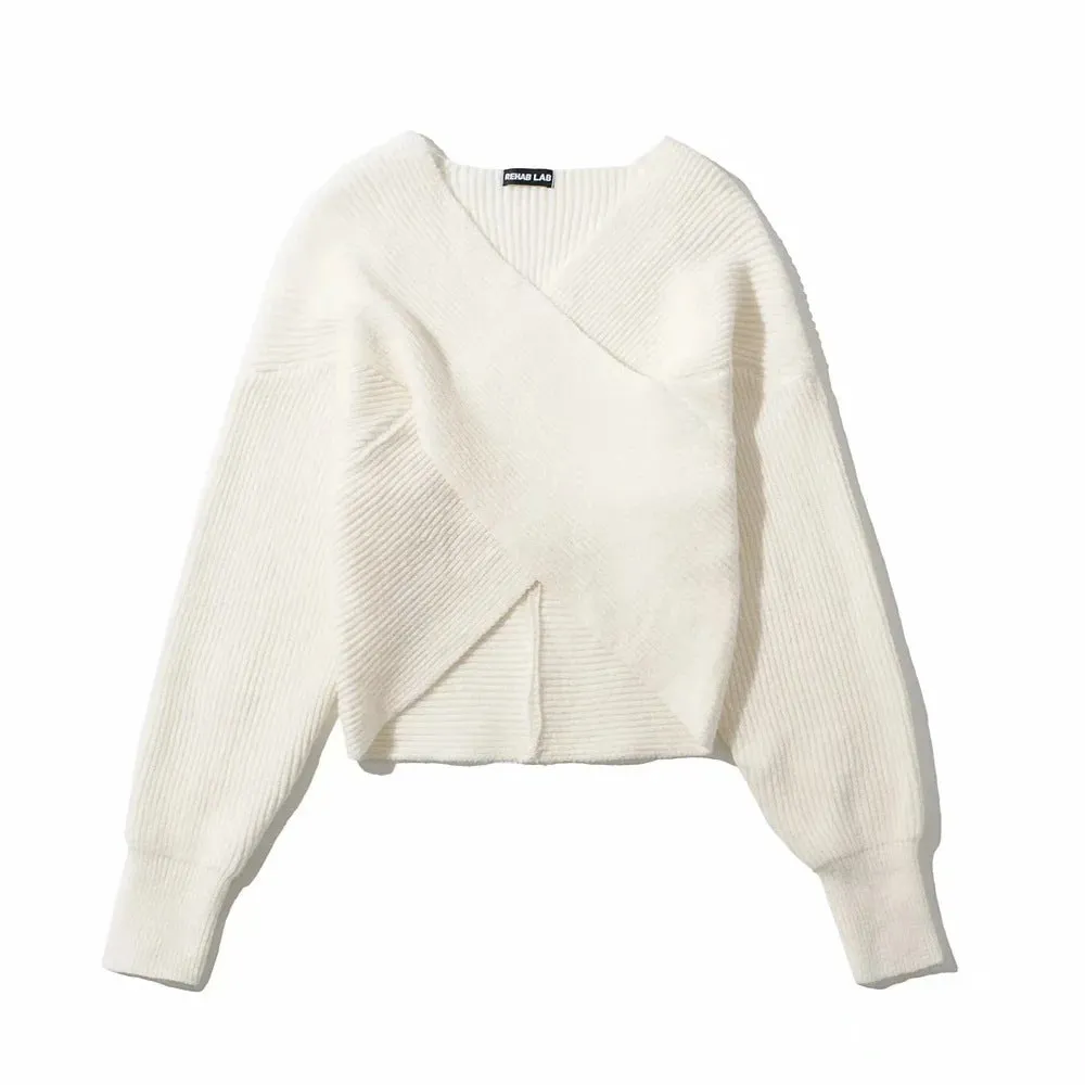 Vintage V-neck Batwing Sleeve Cross Design Knit Sweaters