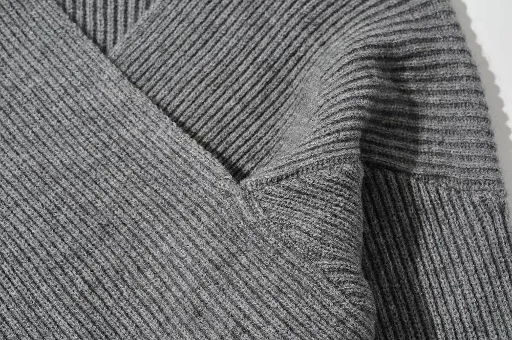Vintage V-neck Batwing Sleeve Cross Design Knit Sweaters