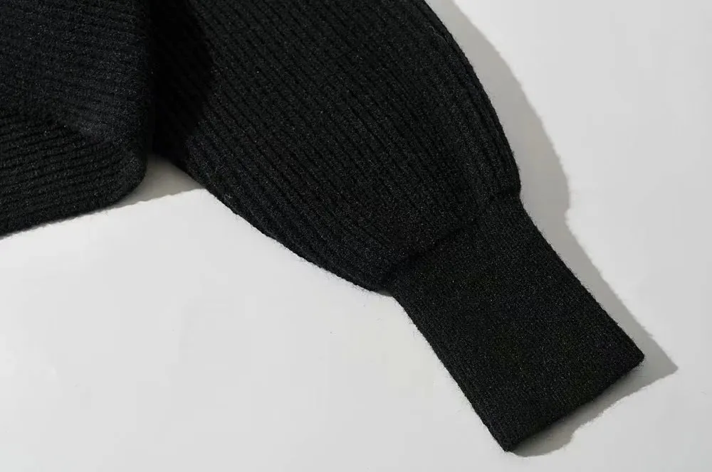 Vintage V-neck Batwing Sleeve Cross Design Knit Sweaters