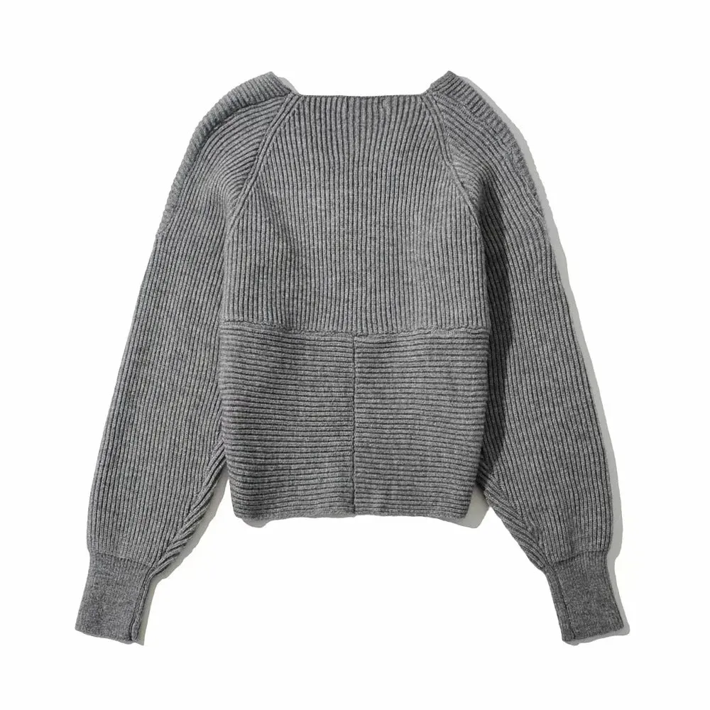 Vintage V-neck Batwing Sleeve Cross Design Knit Sweaters