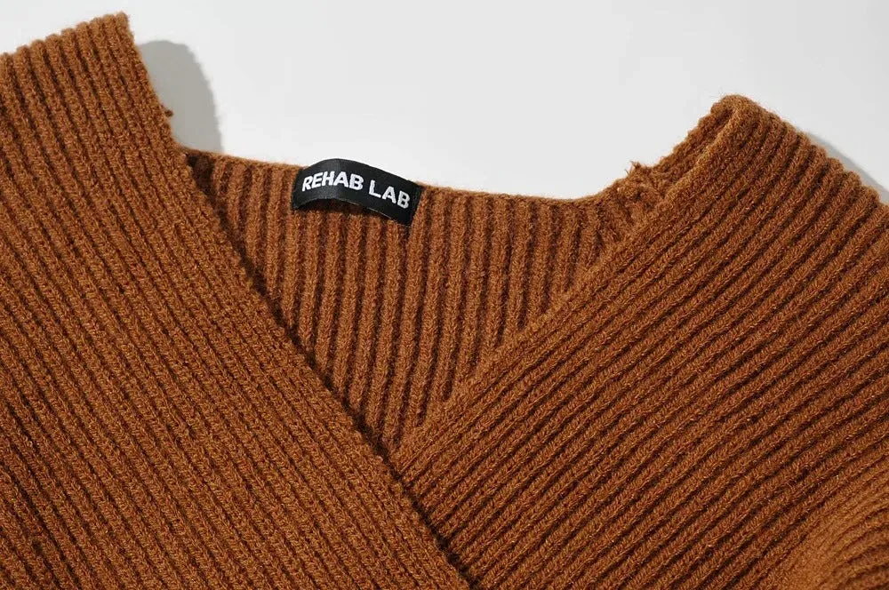 Vintage V-neck Batwing Sleeve Cross Design Knit Sweaters