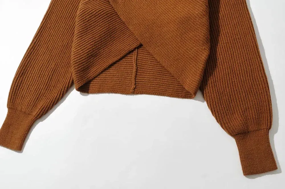 Vintage V-neck Batwing Sleeve Cross Design Knit Sweaters