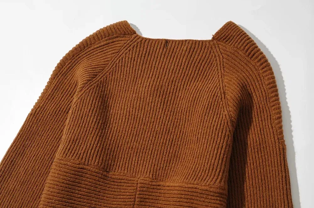 Vintage V-neck Batwing Sleeve Cross Design Knit Sweaters