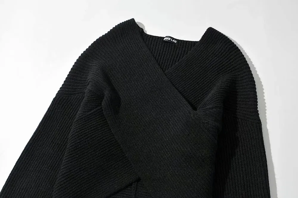 Vintage V-neck Batwing Sleeve Cross Design Knit Sweaters