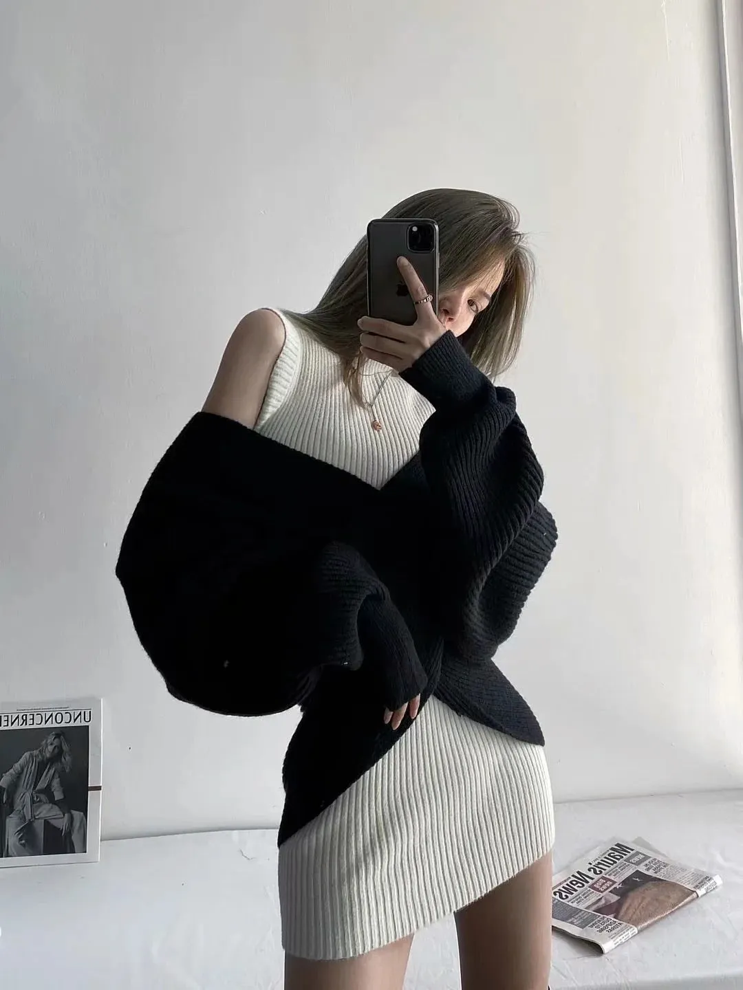 Vintage V-neck Batwing Sleeve Cross Design Knit Sweaters