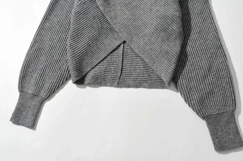 Vintage V-neck Batwing Sleeve Cross Design Knit Sweaters