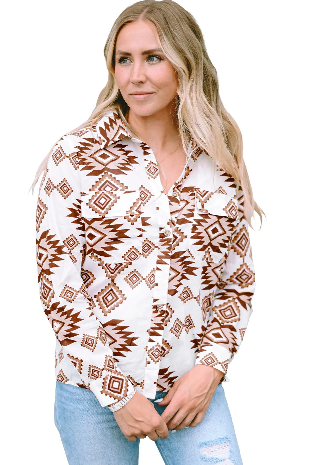Western Aztec Pattern Flap Shirt