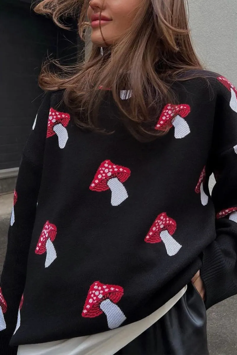 WH608 Mushroom Print Sweater
