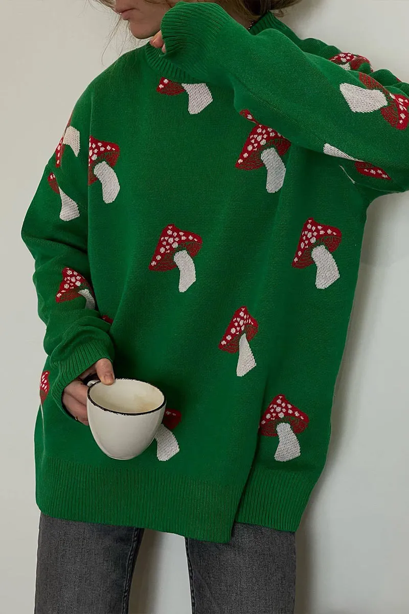 WH608 Mushroom Print Sweater