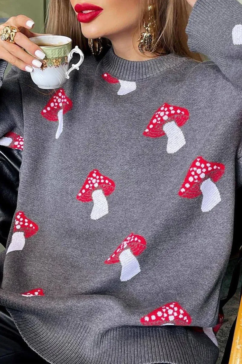 WH608 Mushroom Print Sweater