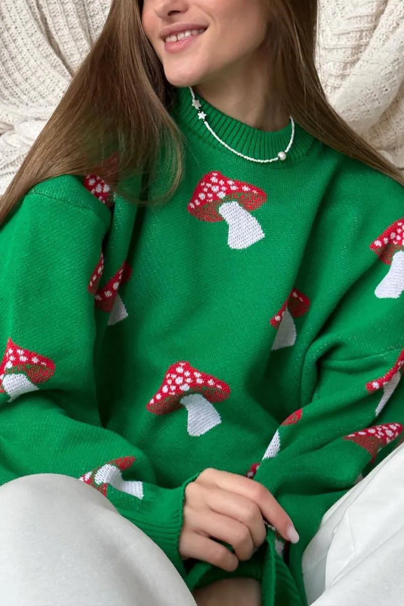 WH608 Mushroom Print Sweater