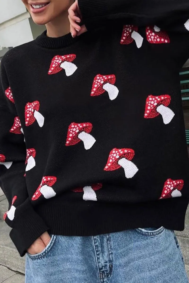 WH608 Mushroom Print Sweater