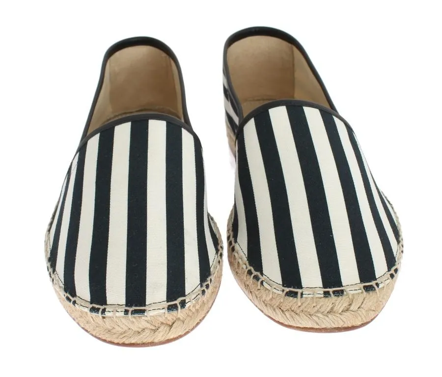 White Canvas Blue Striped Espadrilles