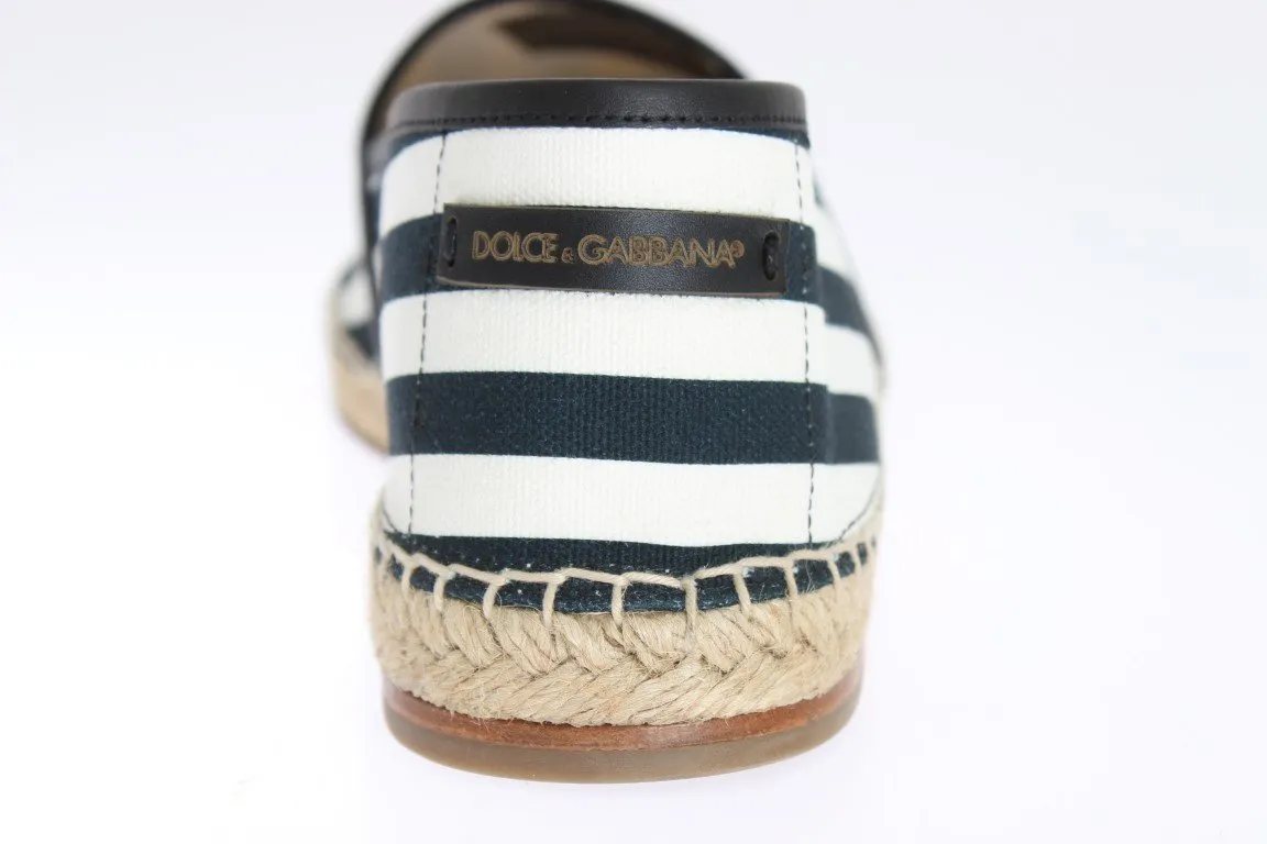 White Canvas Blue Striped Espadrilles