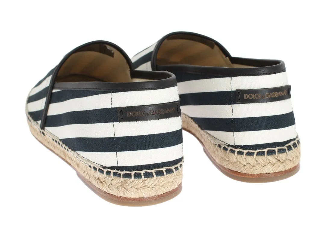White Canvas Blue Striped Espadrilles