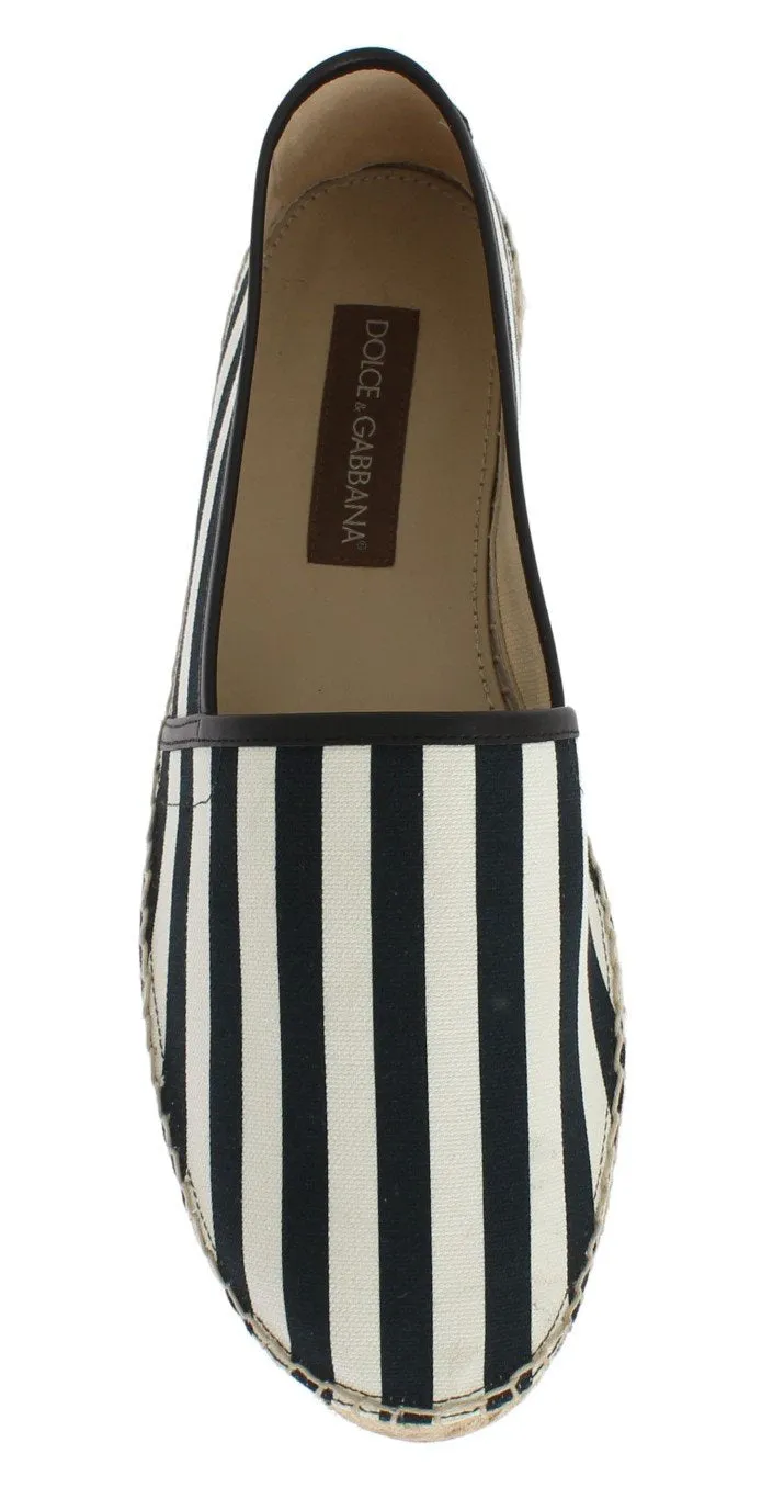 White Canvas Blue Striped Espadrilles