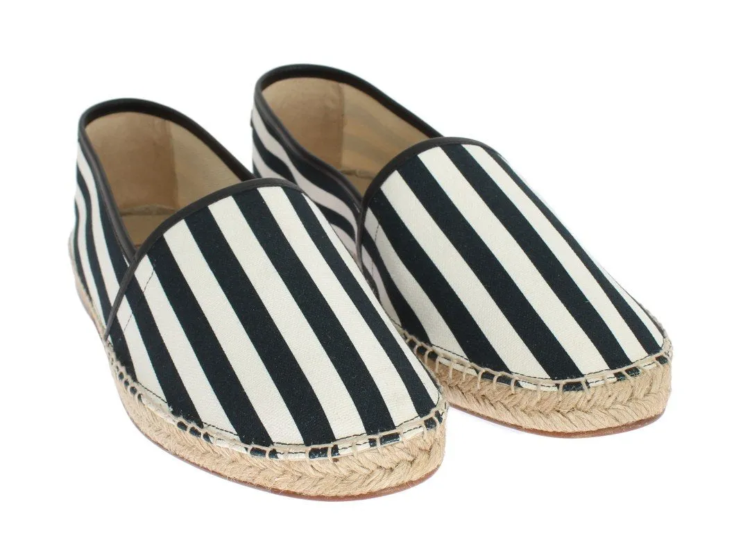 White Canvas Blue Striped Espadrilles