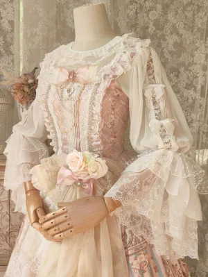 White Lolita Blouses Ruffles Bows Long Sleeves Lace Lolita Top Lolita Shirt