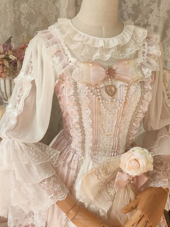 White Lolita Blouses Ruffles Bows Long Sleeves Lace Lolita Top Lolita Shirt
