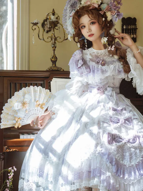 White Lolita Blouses Ruffles Bows Long Sleeves Lace Lolita Top Lolita Shirt