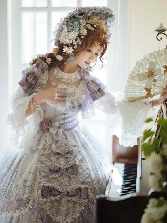 White Lolita Blouses Ruffles Bows Long Sleeves Lace Lolita Top Lolita Shirt