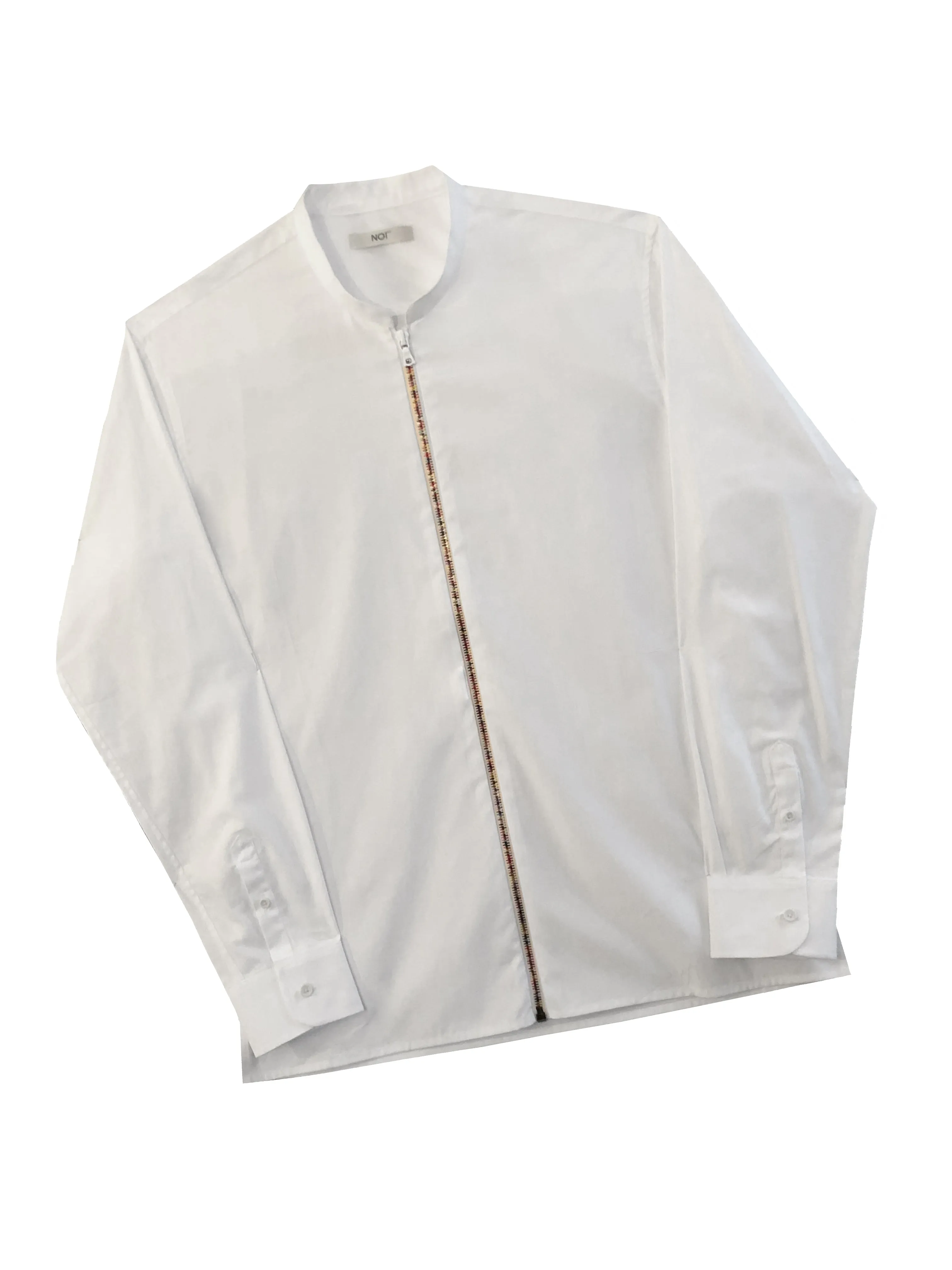 White Zipper Shirt Rainbow with Mandarin Collar