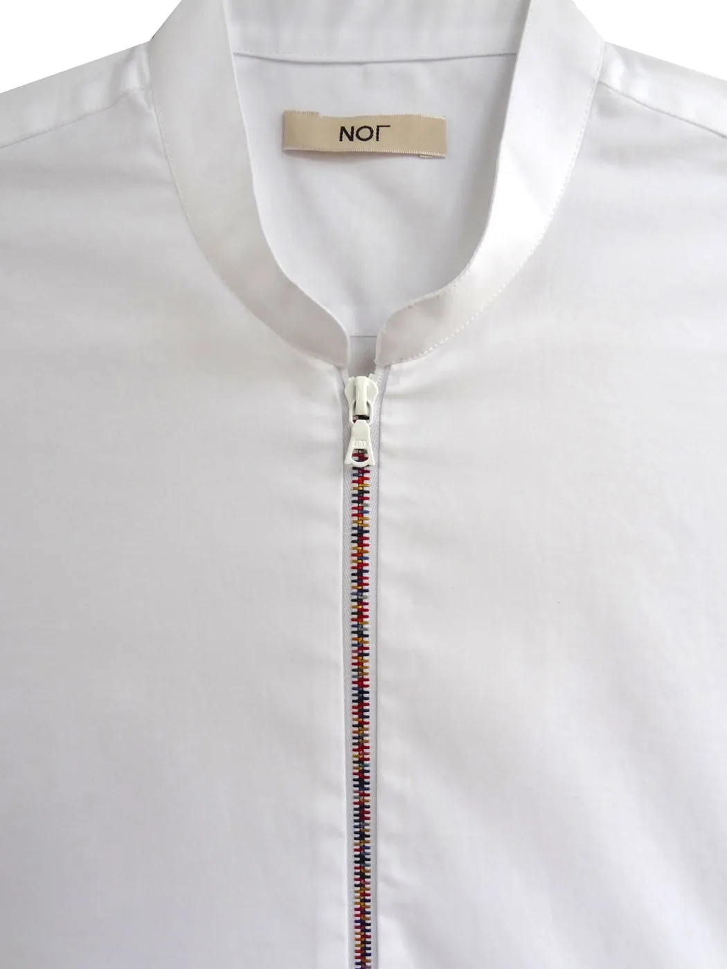 White Zipper Shirt Rainbow with Mandarin Collar