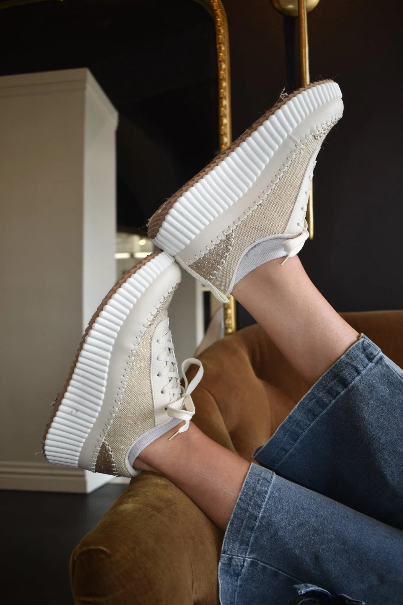 Willow Woven Sneakers- Canvas/Gold