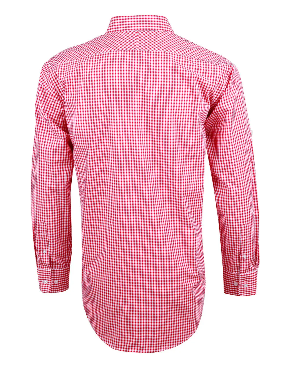 Winning Spirit-Men’s Gingham Check Long Sleeve Shirt with Roll-up Tab Sleeve-M7300L