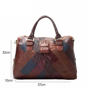 Women  Patchwork Cow Leather Zipper Pocket Crossbody bags