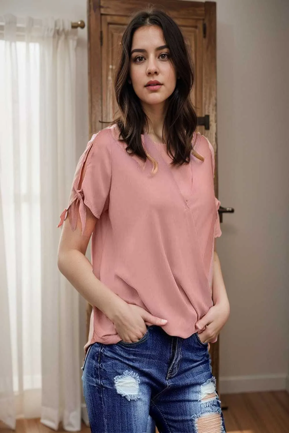 women s blouses loose solid belted long sleeve blouse