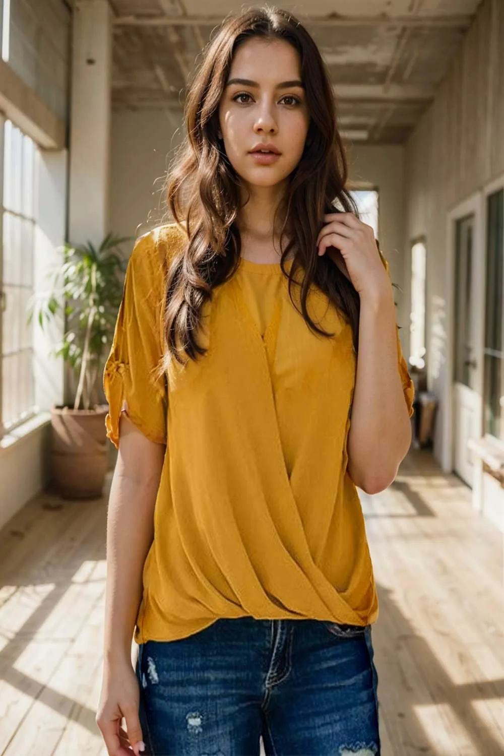 women s blouses loose solid belted long sleeve blouse