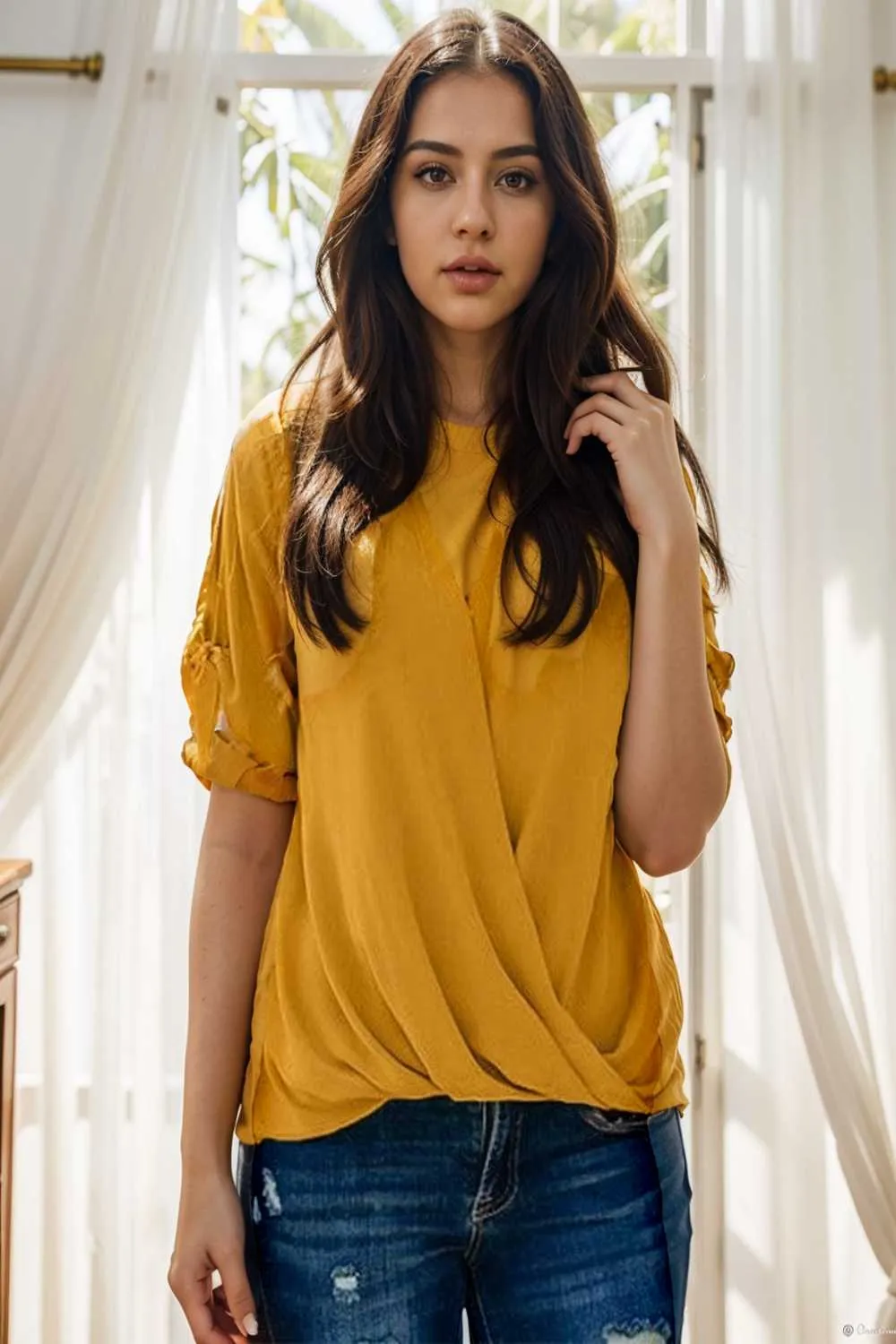 women s blouses loose solid belted long sleeve blouse