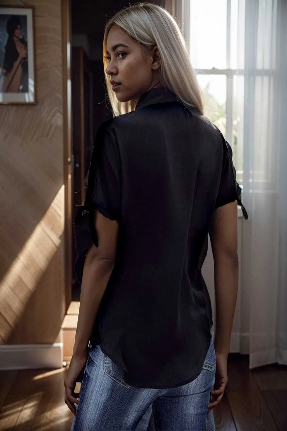 women s blouses loose solid belted long sleeve blouse